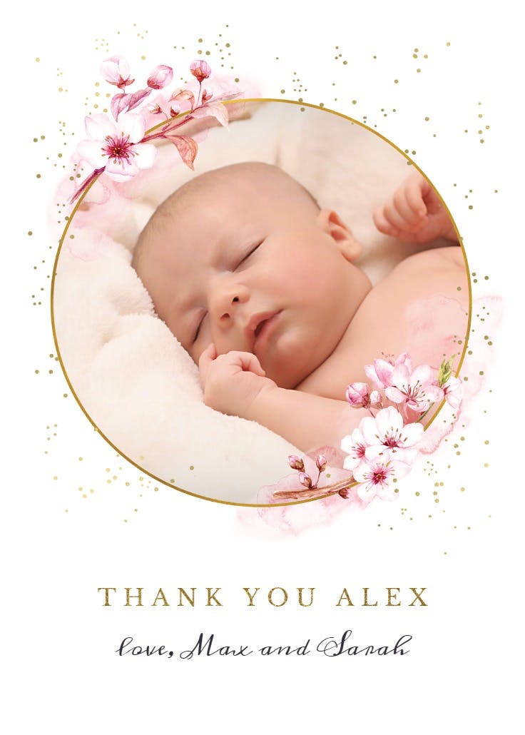 Floral sakura - baby shower thank you card